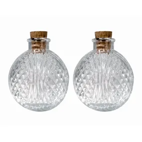 6oz Round Glass Bottle with Cork. Set of Two Round Clear Cut Glass Bottles Ideal for Diffuser Reeds, Oils, Bath Products, Wedding Favors, Craft Projects, Gifts & More