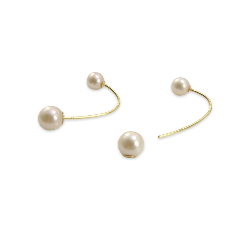 Chain with Akuya Duo Pearl 18k Real Gold Pull-Thru Earrings