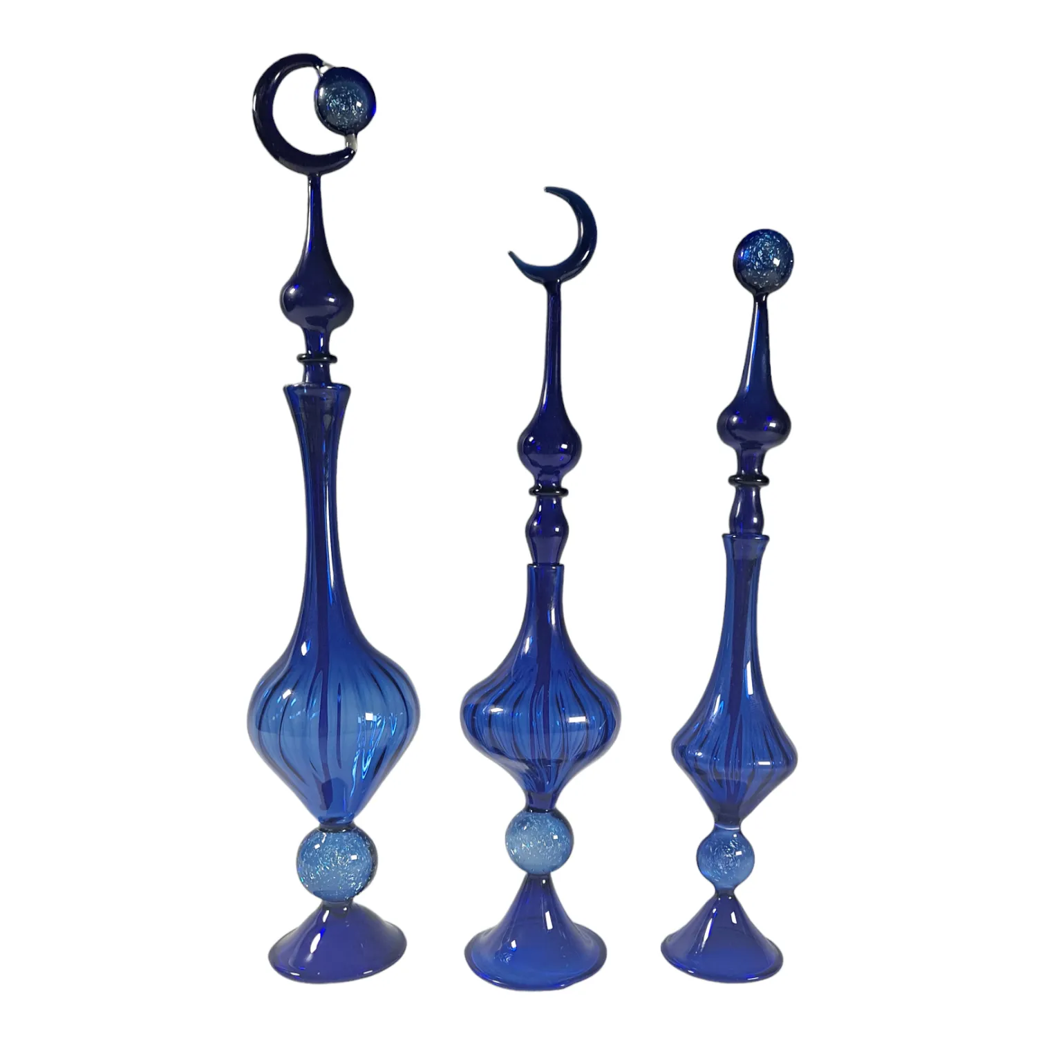 Cobalt Blue Celestial Potion Bottle Collection -  Handblown Glass Moon Perfume Bottles