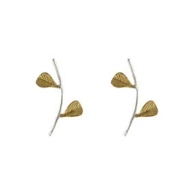 Cutout Flower branch Gold Sterling Silver Earrings