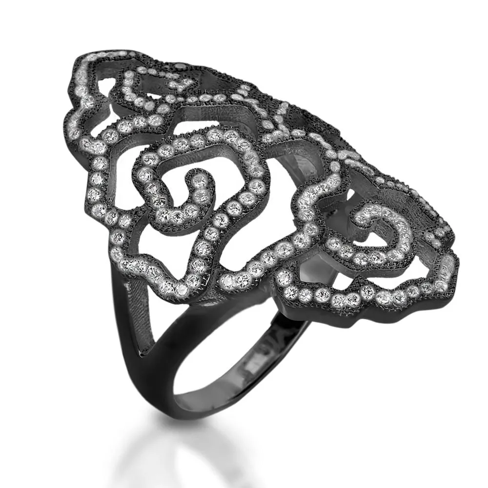 Desert Rose Black Rhodium Ring