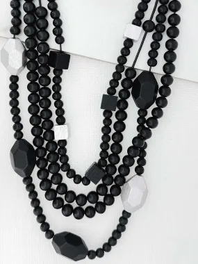 Envy Multi Strand Beaded Necklace - Black & Silver