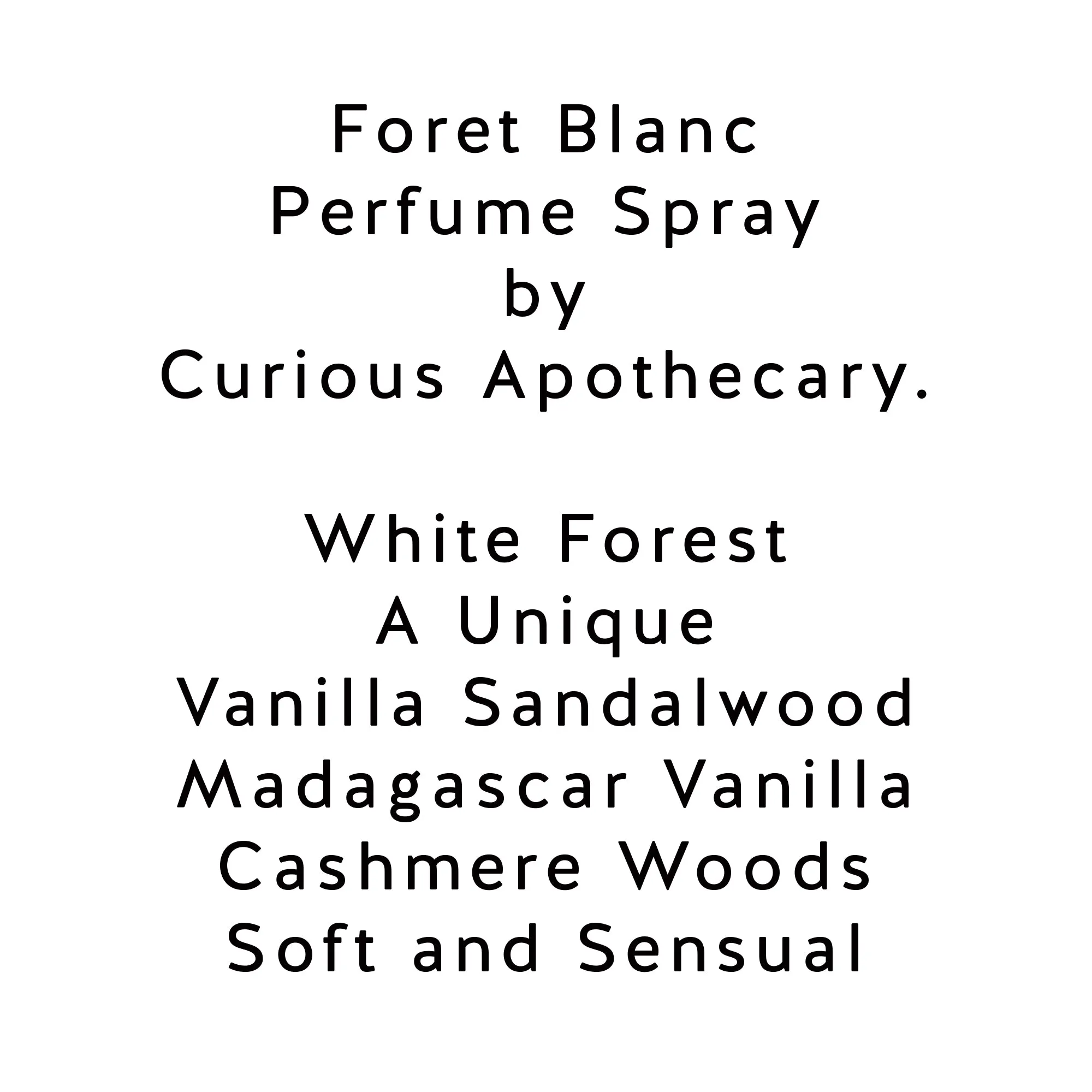 Foret Blanc™ perfume. Best Vanilla Sandalwood fragrance by Curious Apothecary