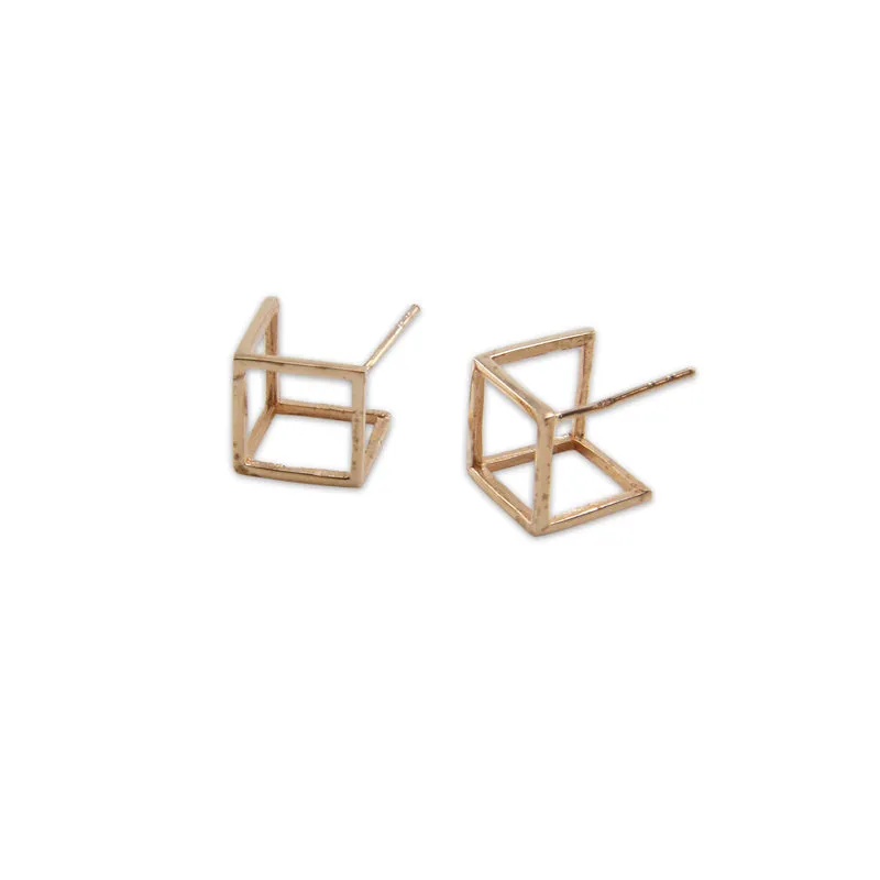 Square Cube Rose Gold Sterling Earrings